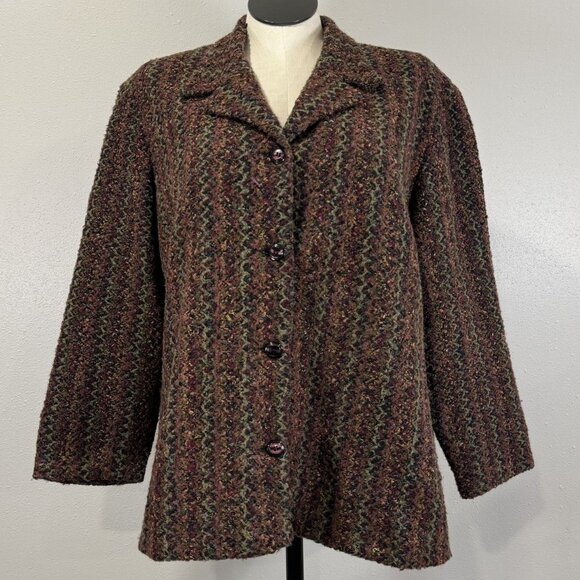 Liz Baker Jackets & Blazers - Liz Baker Woman Bouclé Button Front Coat Size 22W Multicolor Chevron Lined